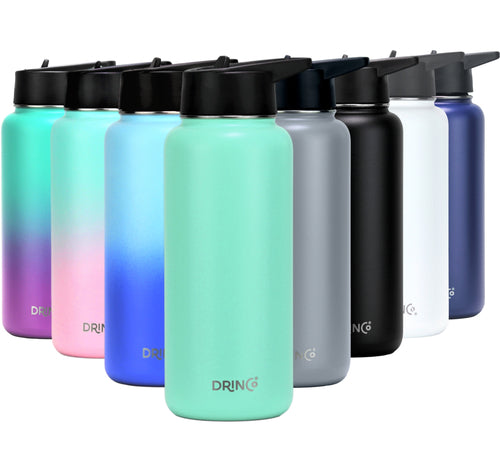 Cosmos 32oz Insulated Stainless Steel Water Bottle – 3-Lid Set (Teal)
