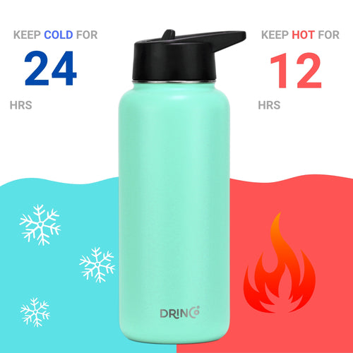Cosmos 32oz Insulated Stainless Steel Water Bottle – 3-Lid Set (Teal)