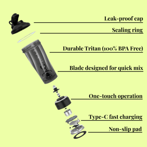 Cosmos Electric Protein Shaker Bottle – Rechargeable, One-Touch Mixing